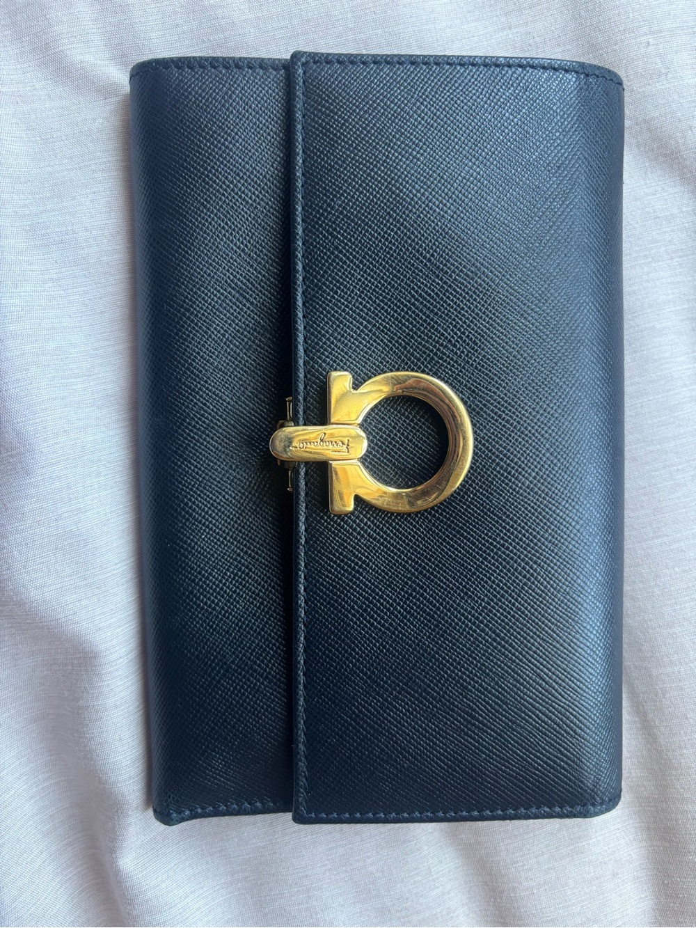 Salvatore Ferragamo Black Leather Card Holder with Gold Logo